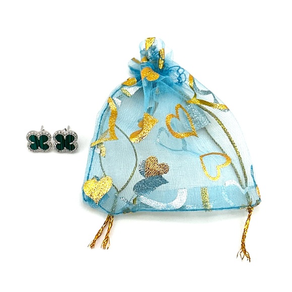 925 Solid Sterling Silver Luxury 4 Leaf Clover Green Malachite Stud Earrings - Picture 4 of 4